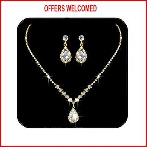 Crystal Rhinestone Bridal Necklace Earrings Set Alloy Wedding Jewelry